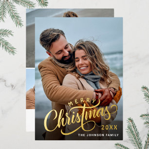 Simply Elegant Sparkle Christmas 4 PHOTO Gold Foil Holiday Card