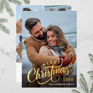 Simply Elegant Sparkle Christmas 5 PHOTO Gold Foil Holiday Card