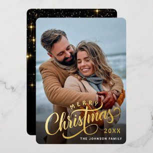 Simply Elegant Sparkle Christmas PHOTO Gold Foil Holiday Card
