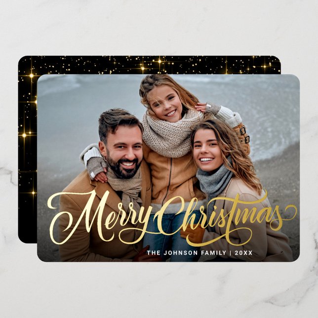 Simply Elegant Sparkle Christmas PHOTO Gold Foil Holiday Card (Creator Uploaded)