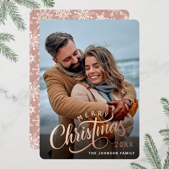 Simply Elegant Sparkle Christmas PHOTO Rose Gold Foil Holiday Card (Creator Uploaded)