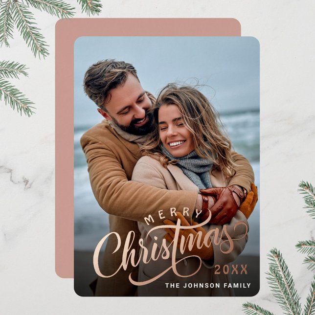 Simply Elegant Sparkle Christmas PHOTO Rose Gold Foil Holiday Card (Creator Uploaded)