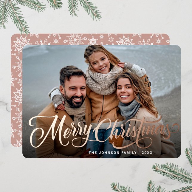 Simply Elegant Sparkle Christmas PHOTO Rose Gold Foil Holiday Card (Creator Uploaded)