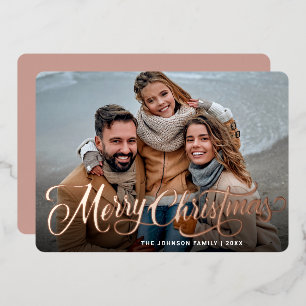 Simply Elegant Sparkle Christmas PHOTO Rose Gold Foil Holiday Card