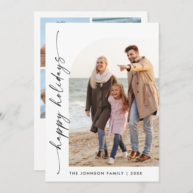 Simply Elegant Stylish 5 PHOTO Christmas Greeting Holiday Card (Front/Back)