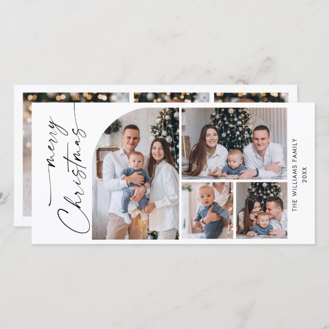 Simply Elegant Stylish 7 PHOTO Christmas Greeting Holiday Card (Front/Back)