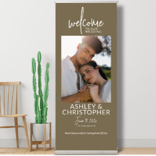 Simply Elegant Taupe Brown Photo Wedding Welcome Retractable Banner