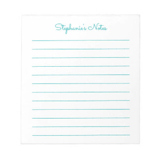 Simply Elegant Teal Lined Personalised Notepad
