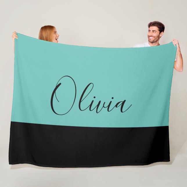 Simply Elegant Teal With Black Trim Personalised Fleece Blanket (In Situ)