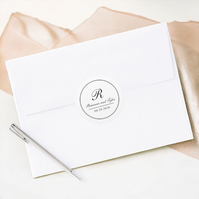 Simply Elegant Traditional Wedding Monogram Classic Round Sticker (Creator Uploaded)