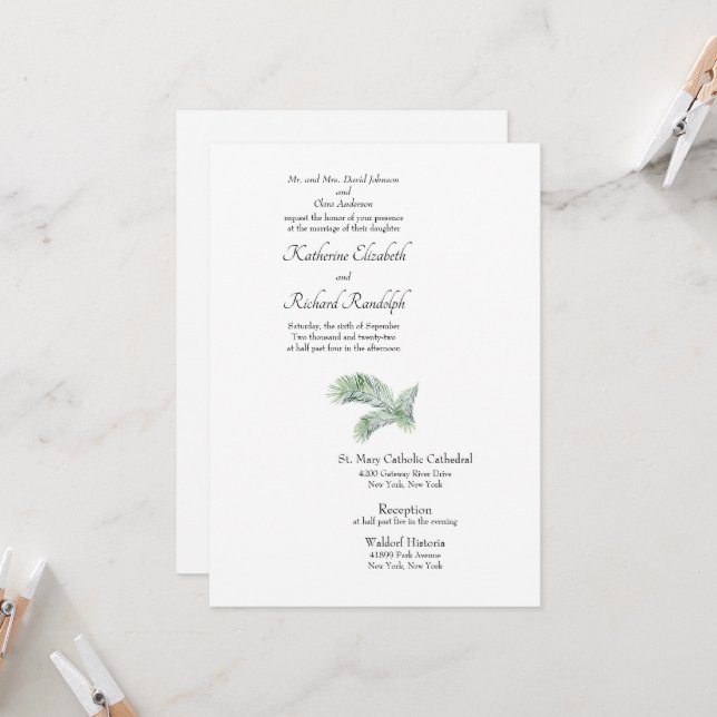 Simply Elegant Tropical Palm Divorced Parents Invitation (Front/Back In Situ)