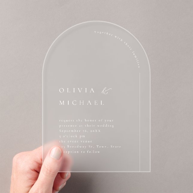 Simply Elegant Typography Modern Arch Wedding Acrylic Invitations (Insitu (Handheld))