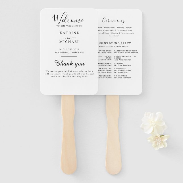 Simply Elegant Typography Modern Wedding Program  Hand Fan (Front and Back)