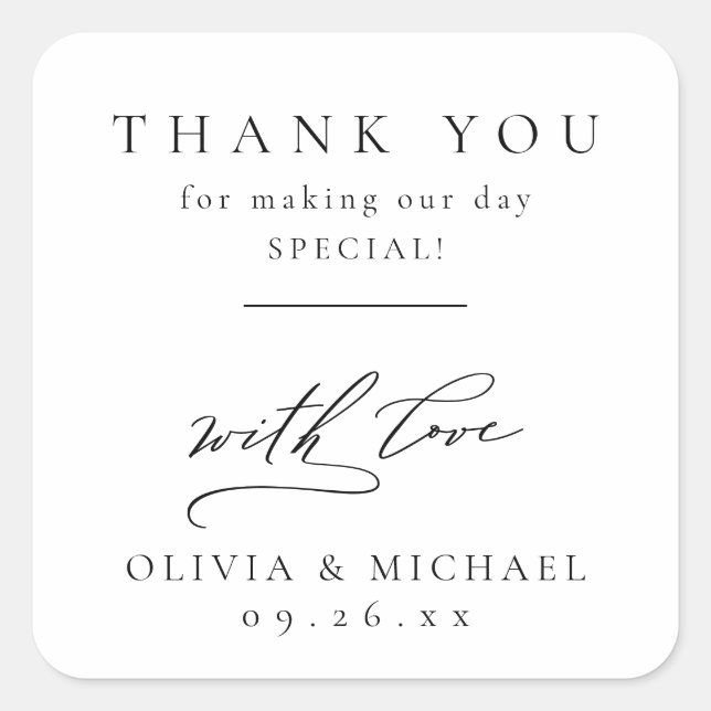 Simply Elegant Typography Modern Wedding Square Sticker (Front)
