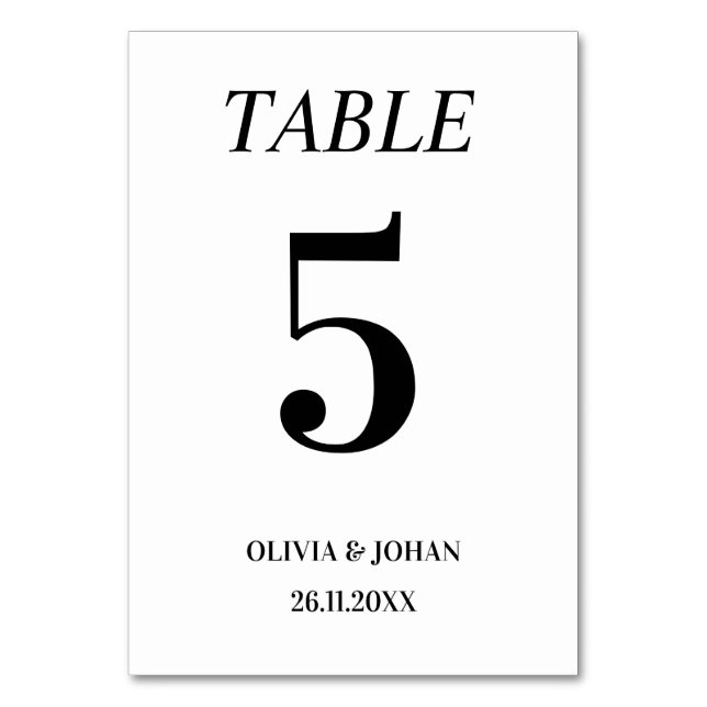 Simply Elegant Typography Modern Wedding Table Number (Front)