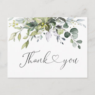 Simply Elegant Watercolor Eucalyptus Thank You Postcard