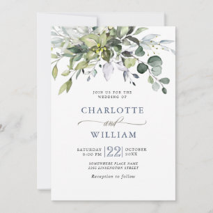 Simply Elegant Watercolor Eucalyptus Wedding Invitation