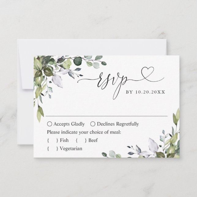 Simply Elegant Watercolor Eucalyptus Wedding RSVP Card (Front)