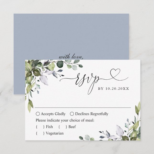 Simply Elegant Watercolor Eucalyptus Wedding RSVP Card (Front/Back)