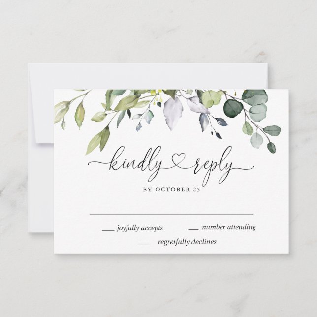 Simply Elegant Watercolor Eucalyptus Wedding RSVP Card (Front)