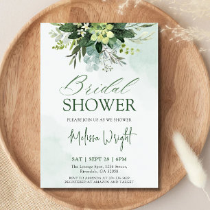 Simply Elegant Watercolor Greenery Bridal Shower Invitation