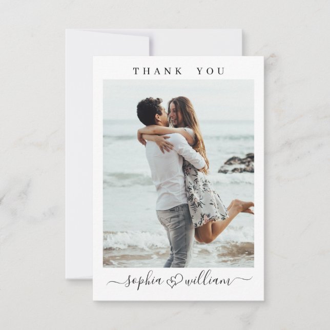 Simply Elegant Wedding Heart Simple Photo Thank You Card (Front)