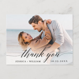 Simply Elegant Wedding Hearts Photo Thank You Postcard