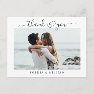 Simply Elegant Wedding Hearts Photo Thank You Postcard