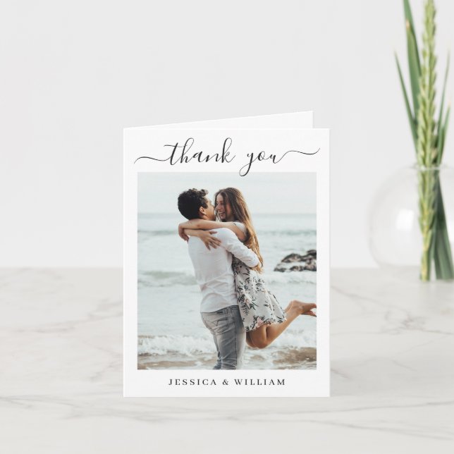 Simply Elegant Wedding Hearts Simple 2 Photo Thank You Card (Front)