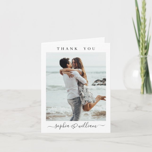 Simply Elegant Wedding Hearts Simple 2 Photo Thank You Card (Front)