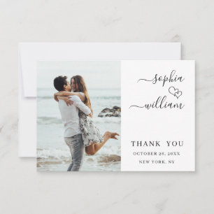 Simply Elegant Wedding Hearts Simple 2 Photo Thank You Card