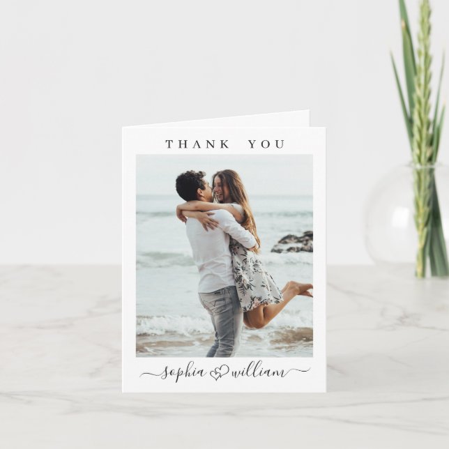 Simply Elegant Wedding Hearts Simple 2 Photo Thank You Card (Front)