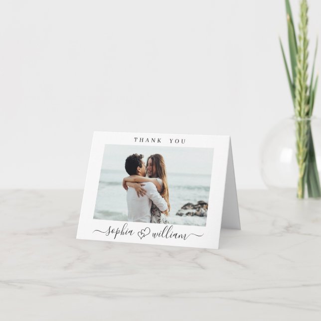Simply Elegant Wedding Hearts Simple 2 Photo Thank You Card (Front)