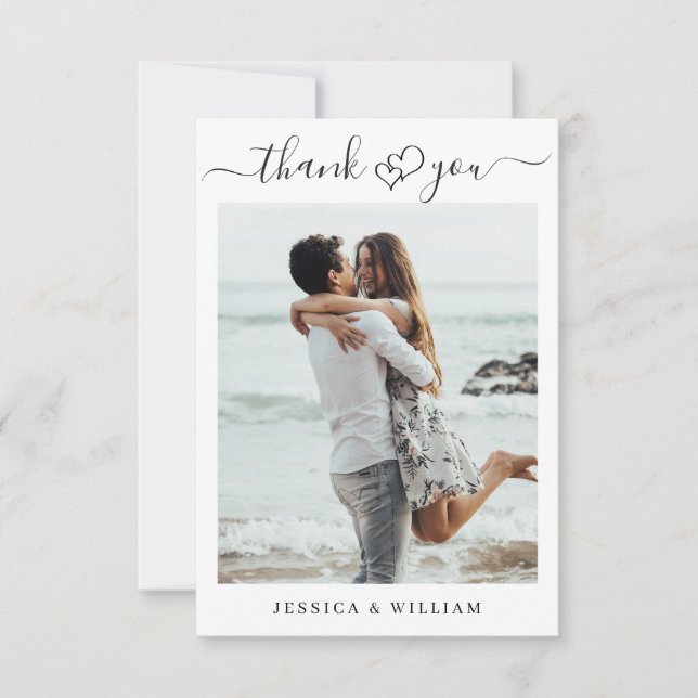 Simply Elegant Wedding Hearts Simple 2 Photo Thank You Card (Front)
