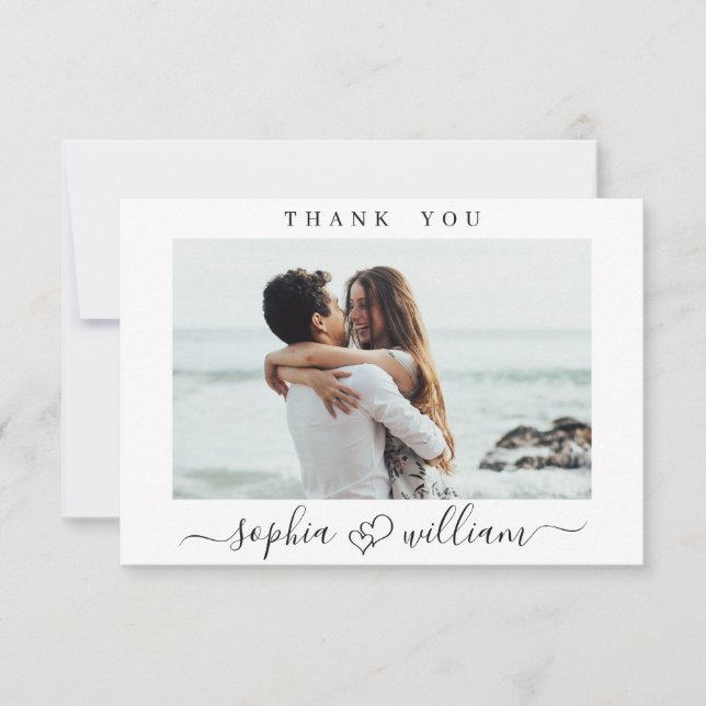 Simply Elegant Wedding Hearts Simple Photo Thank You Card (Front)