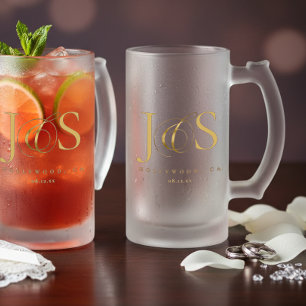 Simply Elegant Wedding Initials Gold ID1022 Frosted Glass Beer Mug