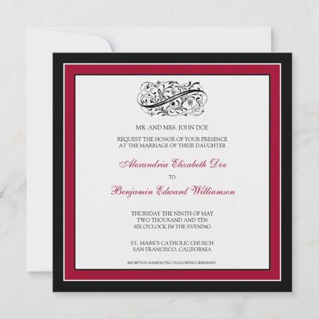 Simply Elegant Wedding Invitation (black/red) (Front)