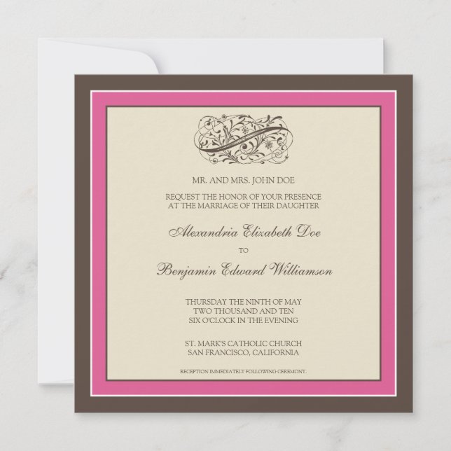 Simply Elegant Wedding Invitation (fuschia) (Front)