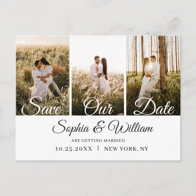 Simply Elegant Wedding Save the Date 3 Photo  Announcement Postcard (Front)