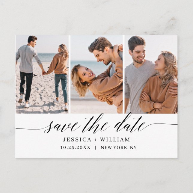 Simply Elegant Wedding Save the Date 3 Photo Postcard (Front)