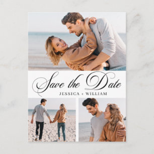 Simply Elegant Wedding Save the Date 3 Photo Postcard
