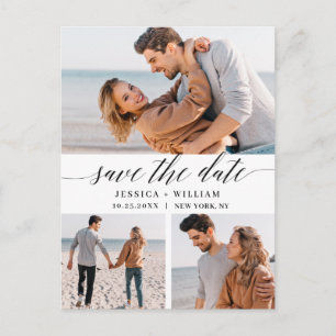 Simply Elegant Wedding Save the Date 3 Photo Postcard