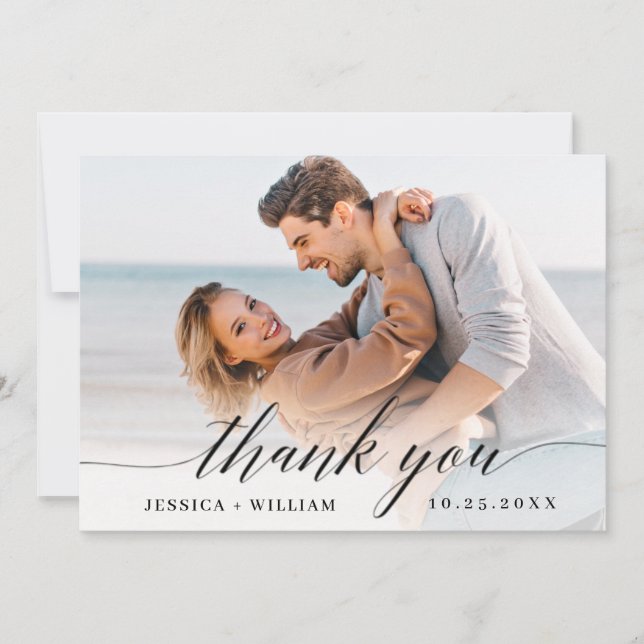Simply Elegant Wedding Simple 2 Photo Thank You Card (Front)