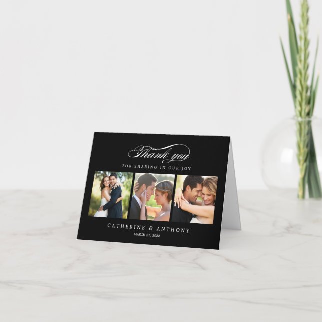 Simply Elegant Wedding Thank You Card - Black (Front)