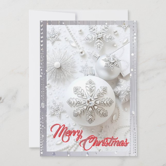 Simply Enspired White Ornate Rhinestones Christmas Holiday Card (Front)