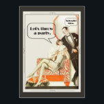Simply Fabulous Art Deco Party Invitation<br><div class="desc">Let's throw a party. Splendid Idea. Sophisticated couple in vintage art deco 1920s or 1930s jazz era fashion decide to throw a simply divine party. Woman is in flapper dress and man wears a suit with wide lapels and bow tie. Woman sits on orange pattern club chair. Shown here for...</div>