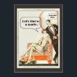 Simply Fabulous Art Deco Party Invitation<br><div class="desc">Let's throw a party. Splendid Idea. Sophisticated couple in vintage art deco 1920s or 1930s jazz era fashion decide to throw a simply divine party. Woman is in flapper dress and man wears a suit with wide lapels and bow tie. Woman sits on orange pattern club chair. Shown here for...</div>