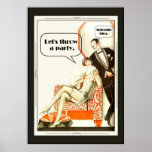 Simply Fabulous Vintage 1920s Art Deco Party Poster<br><div class="desc">Adapted from a wonderfully cheeky retro illustration by Jacue LeClerc done in the Roaring 20's, this poster adaptation features a woman flapper in vintage twenties fashion seated in an orange chair and ottoman next to a gentleman wearing formal wear evening tuxedo or smoking jacket. Predominate colours are tangerine orange, black...</div>
