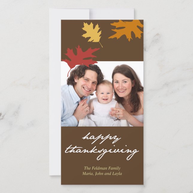 Simply fall leaves happy thanksgiving family photo holiday card (Front)