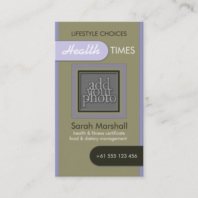 Simply Fancy Green & Lilac Photo Business Card (Front)